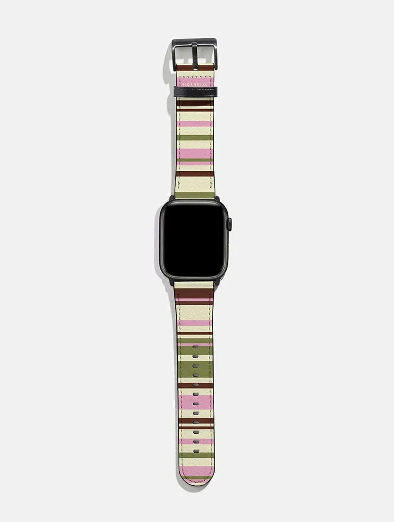 Horizontal Stripes Pink Green Brown Apple Watch Strap sold by Skinnydip London