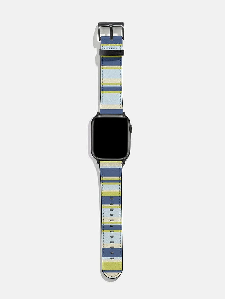 Horizontal Stripes Blue Green Beige Apple Watch Strap sold by Skinnydip London