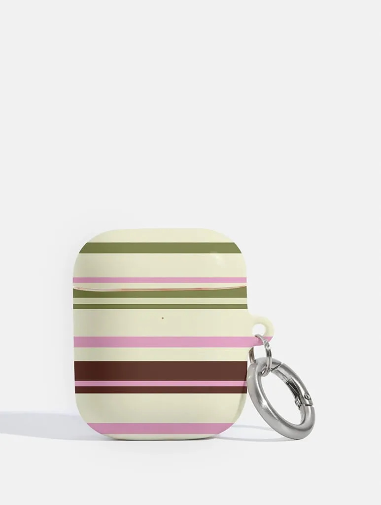 Horizontal Stripes Pink Green Brown AirPods Case sold by Skinnydip London