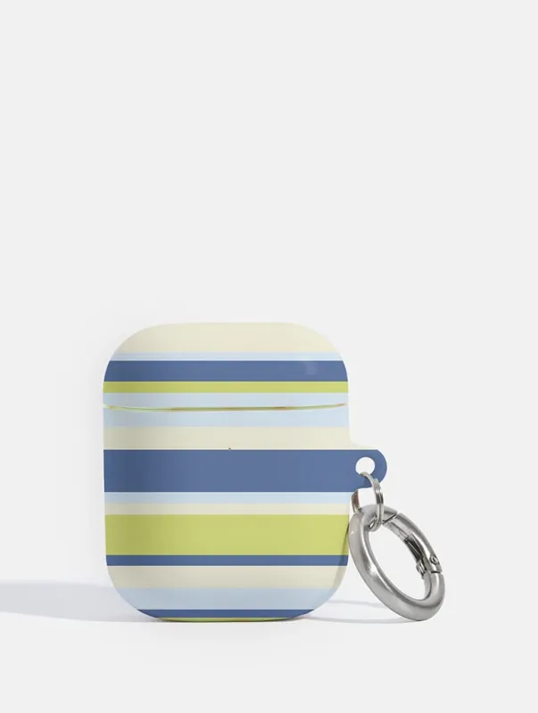 Horizontal Stripes Blue Green Beige Airpods Case made by Skinnydip London