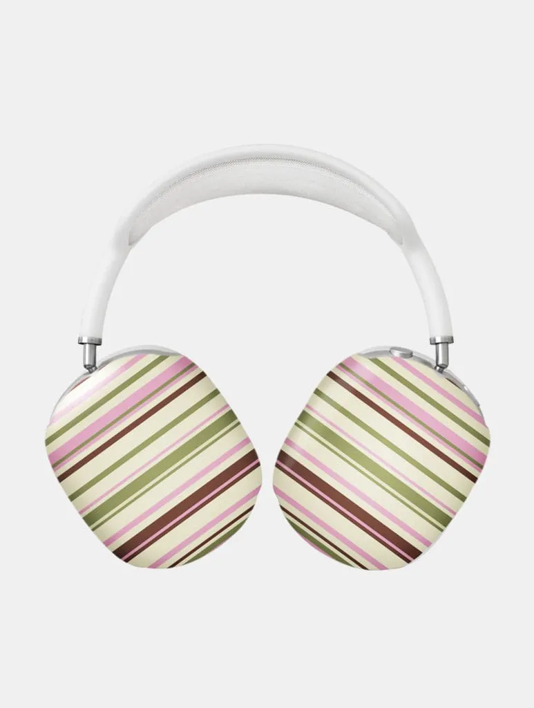Horizontal Stripes Pink Green Brown AirPods Max Case in Gloss sold by Skinnydip London