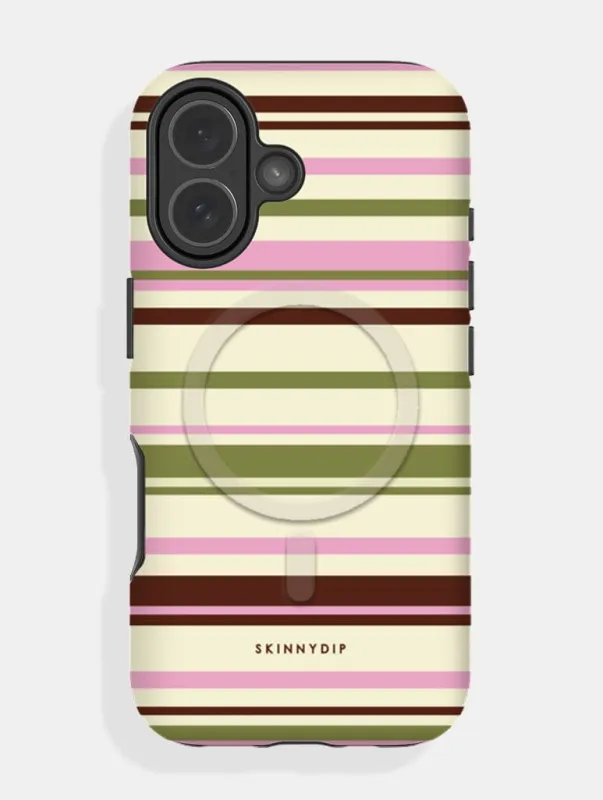 Horizontal Stripes Pink Green Brown Magsafe Ultra Protective iphone Case made by Skinnydip London