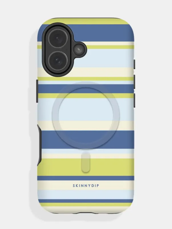 Horizontal Stripes Blue Green Beige Magsafe Ultra Protective iPhone Case made by Skinnydip London