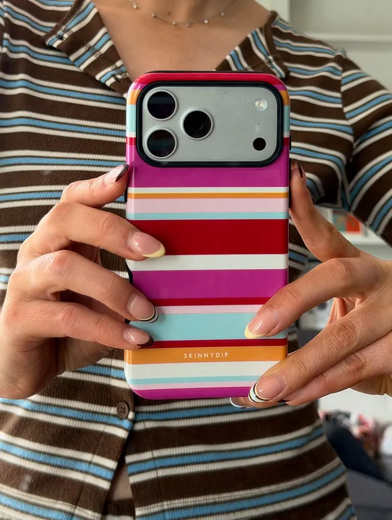 Horizontal Stripes Pink Red Orange Blue Ultra Protective iPhone Case sold by Skinnydip London product image thumbnail 3