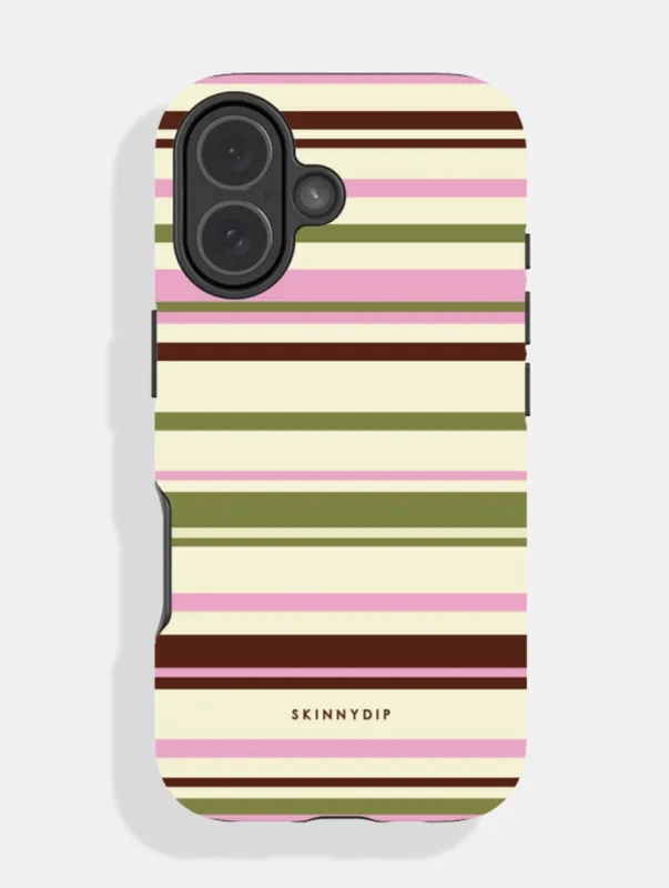 Horizontal Stripes Pink Green Brown Ultra Protective iPhone Case made by Skinnydip London