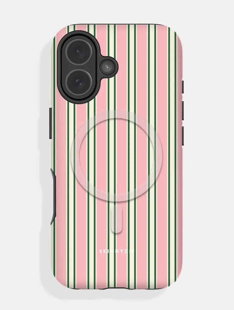 Vertical Stripes Beige Pink and Green Magsafe Ultra Protective iPhone Case sold by Skinnydip London