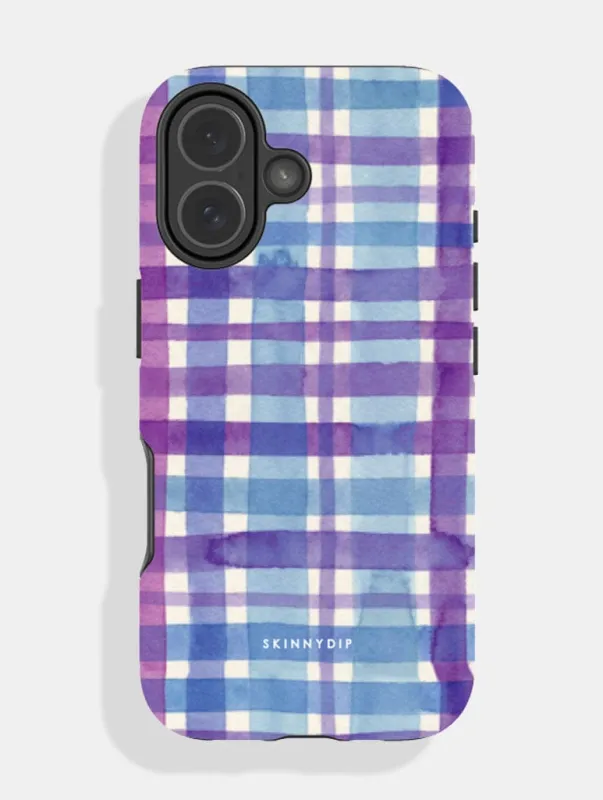 Watercolour Gingham Purple Blue Ultra Protective iPhone Case made by Skinnydip London