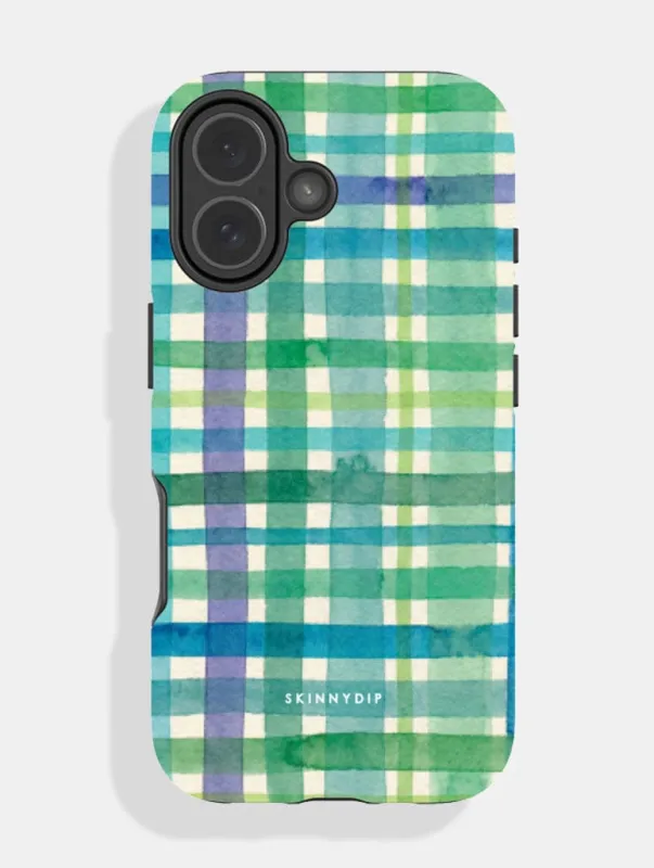 Watercolour Gingham Green Blue Ultra Protective iPhone Case made by Skinnydip London