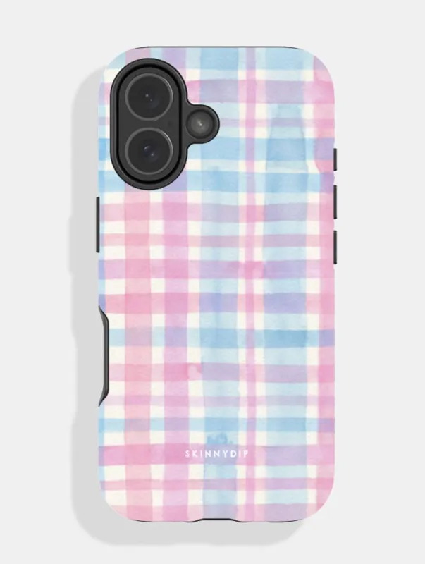 Watercolour Gingham Blue Pink Ultra Protective iPhone Case made by Skinnydip London