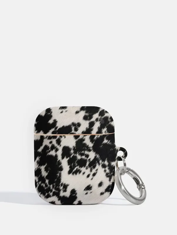 Cow Print Black And White AirPods Case made by Skinnydip London