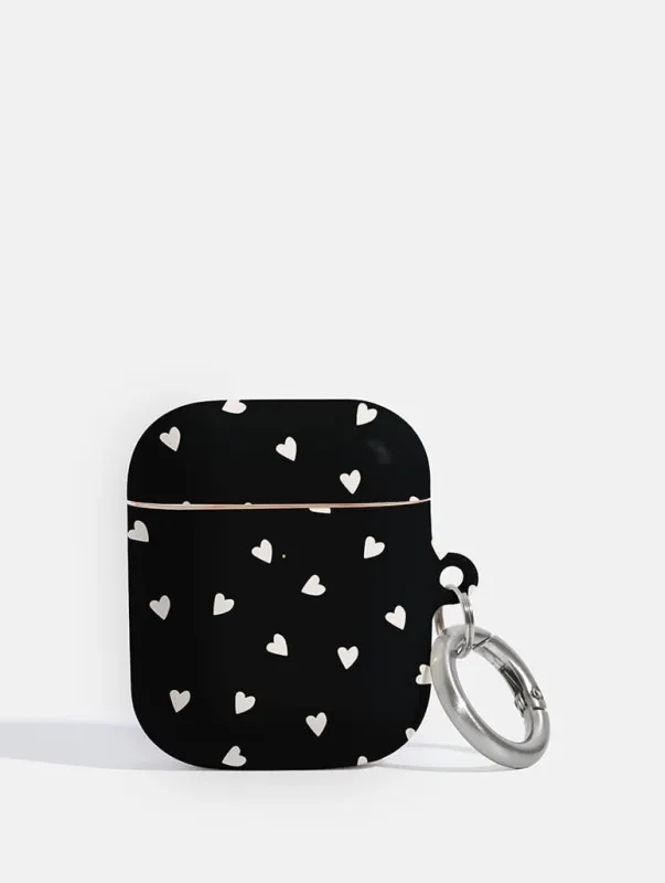 Black And Cream Ditsy Hearts AirPods Case made by Skinnydip London