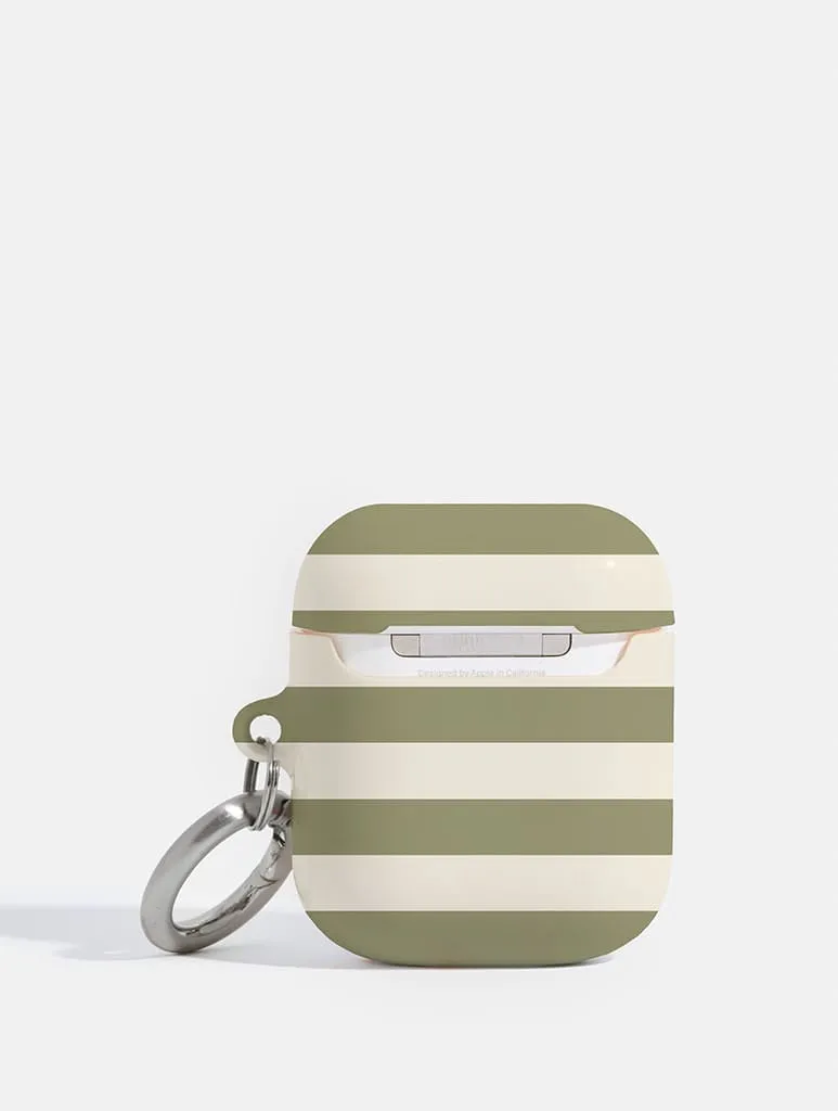 Green And Cream Stripes AirPods Case sold by Skinnydip London product image thumbnail 2