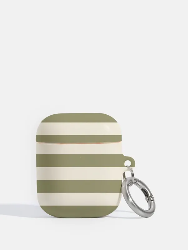 Green And Cream Stripes AirPods Case made by Skinnydip London