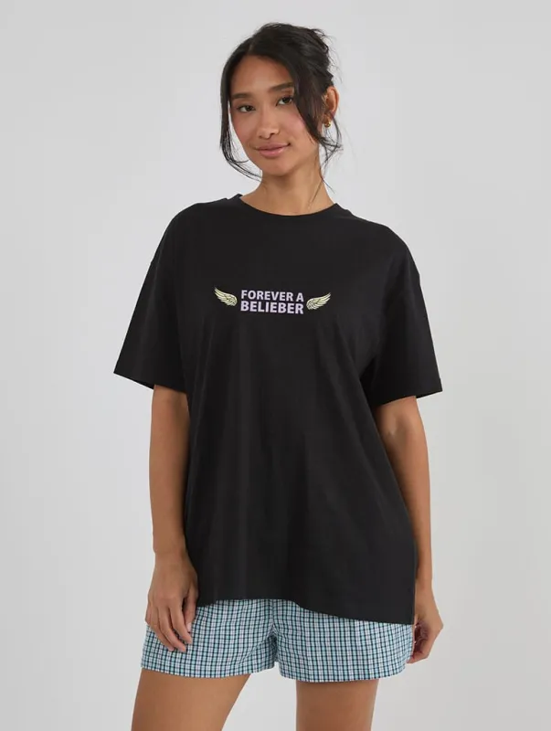 Forever A Belieber T-Shirt In Black made by Skinnydip London