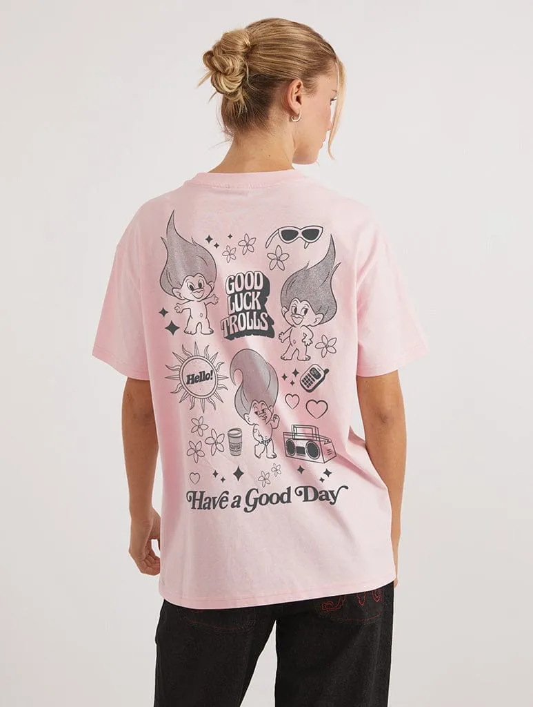 Good Luck Trolls x Skinnydip Have A Good Day T-Shirt In Pink sold by Skinnydip London