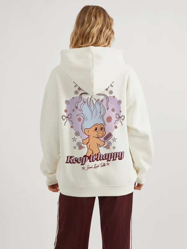 Good Luck Trolls x Skinnydip Keep It Happy Hoodie In White made by Skinnydip London