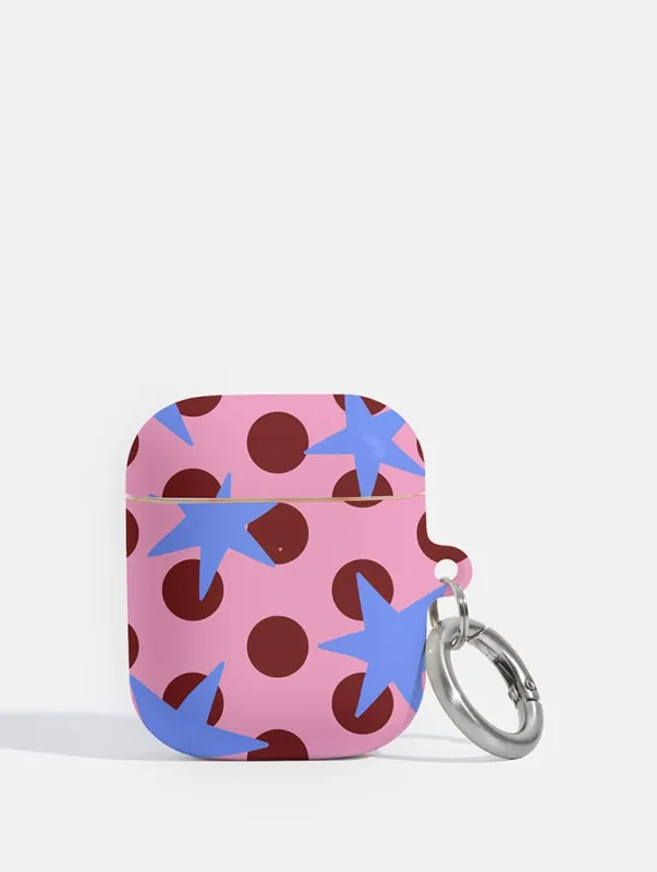 Stars and Spots Pink Burgundy and Blue AirPods Case made by Skinnydip London