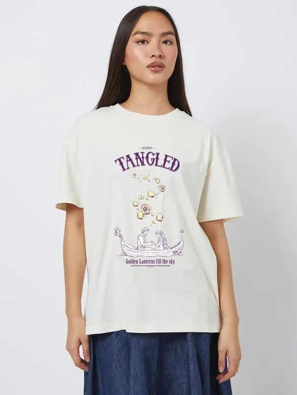 Disney Tangled Floating Lanterns T-Shirt In White made by Skinnydip London