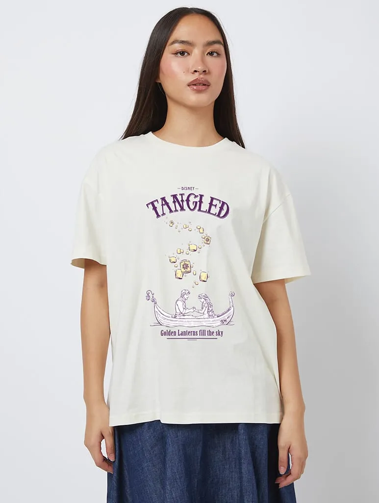 Disney Tangled Floating Lanterns T-Shirt In White sold by Skinnydip London