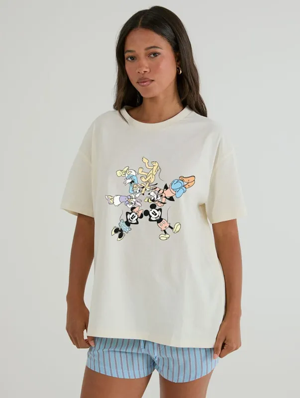 Disney Mickey And Friends Front Print T-Shirt In White made by Skinnydip London