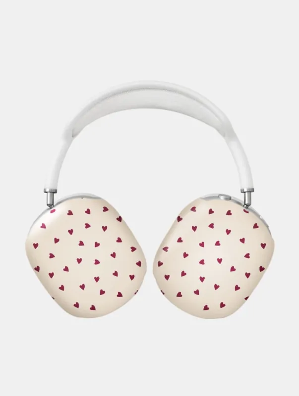 Cream And Burgundy Ditsy Hearts AirPods Max Case in Gloss made by Skinnydip London