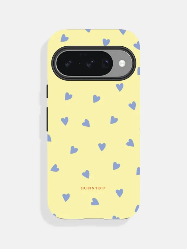 Yellow and Blue Ditsy Hearts Ultra Protective Google Pixel Case made by Skinnydip London