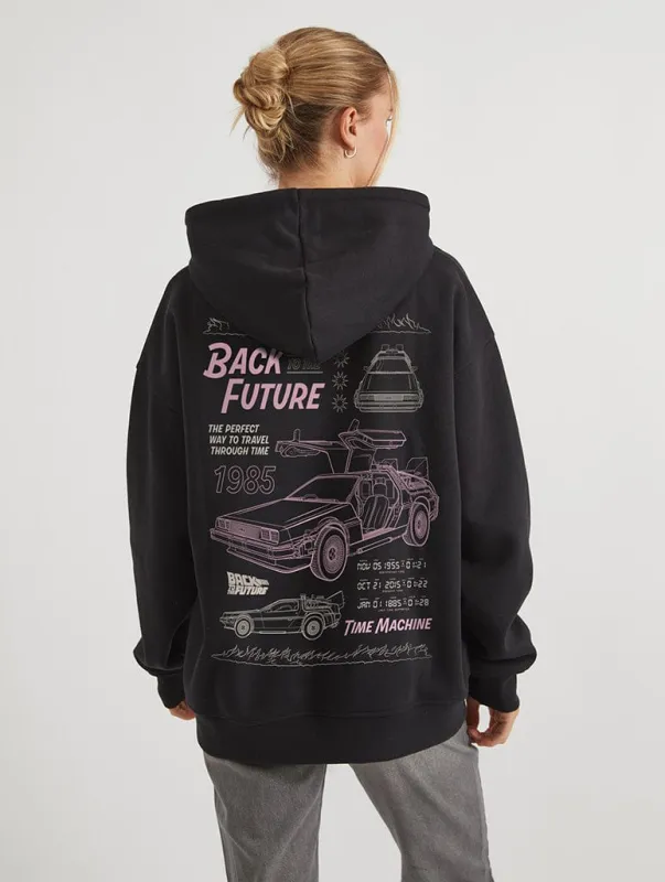 Back To The Future x Skinnydip DeLorean Outline Hoodie In Black made by Skinnydip London
