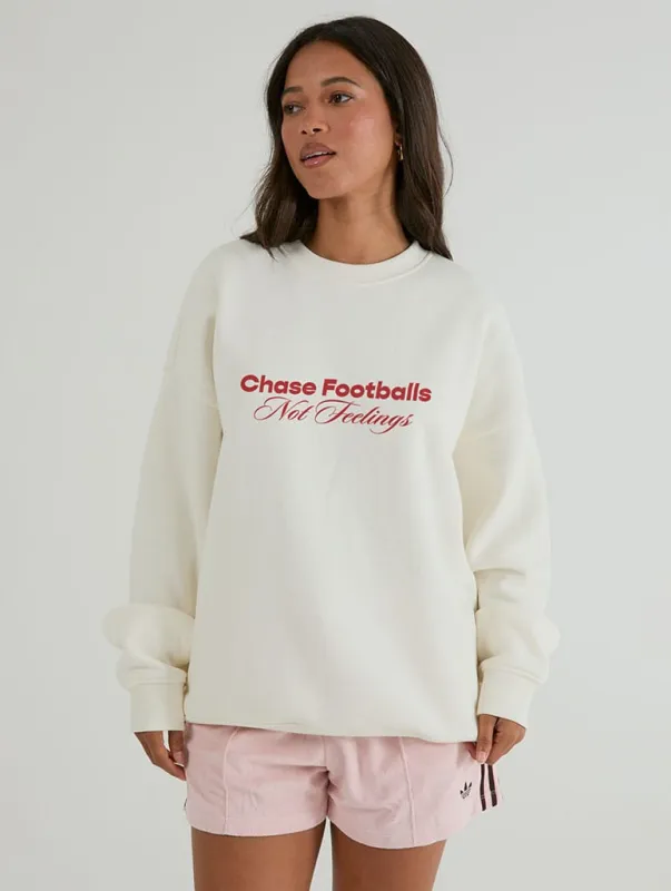 Chase Footballs Not Feelings Sweatshirt In White made by Skinnydip London