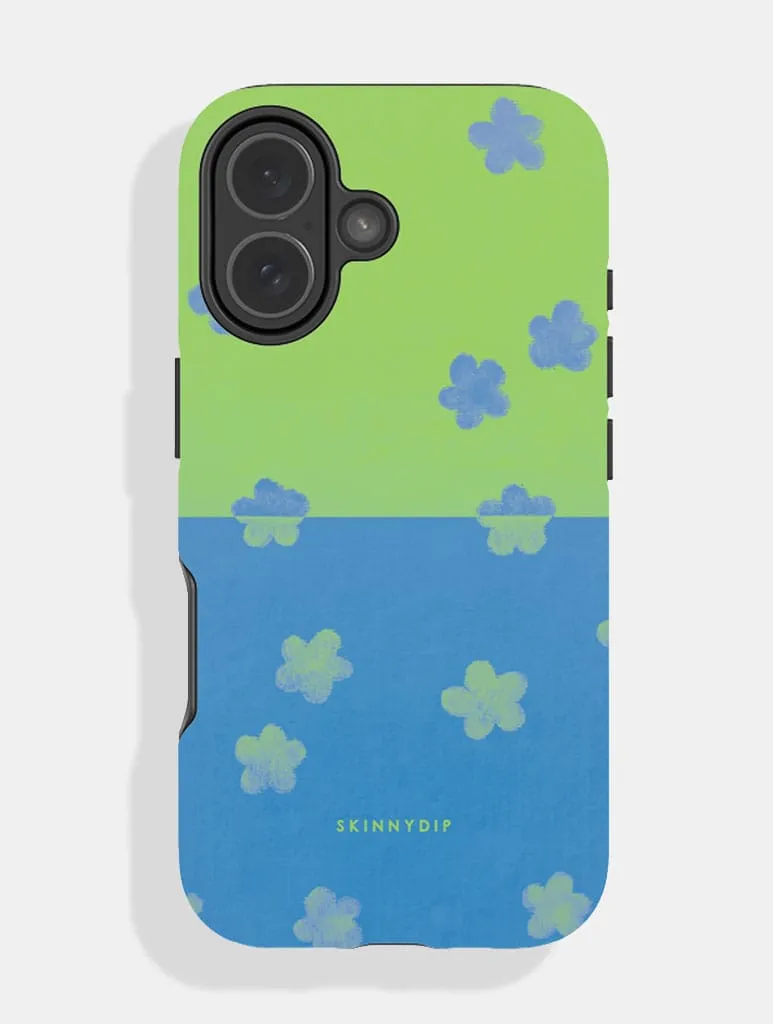 Lime and Sky Blue Two-Tone Flower Ultra Protective iPhone Case sold by Skinnydip London