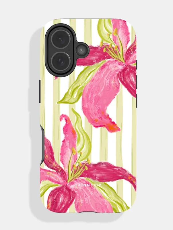 Floral Stripe Green and Pink Ultra Protective iPhone Case made by Skinnydip London