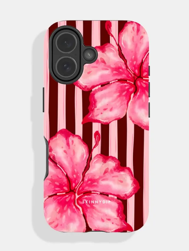 Floral Stripe Pink and Brown Ultra Protective iPhone Case made by Skinnydip London