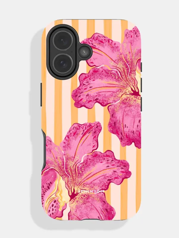 Floral Stripe Orange And Pink Ultra Protective iPhone Case made by Skinnydip London