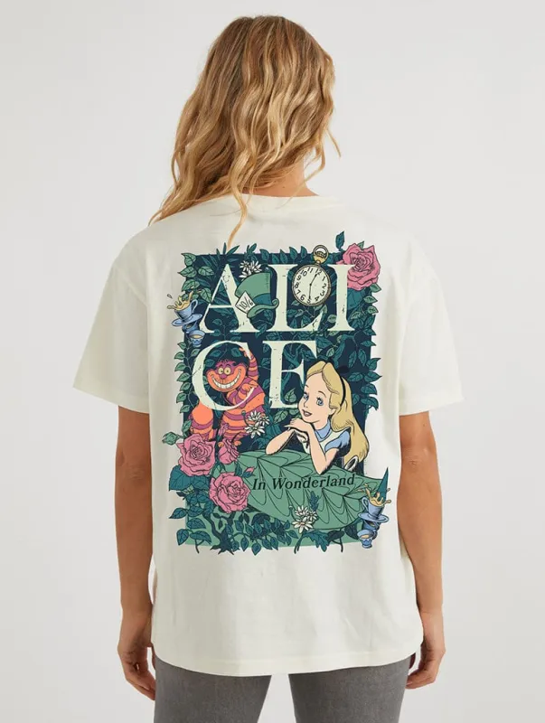 Disney Alice In Wonderland Flower Garden T-Shirt In White made by Skinnydip London