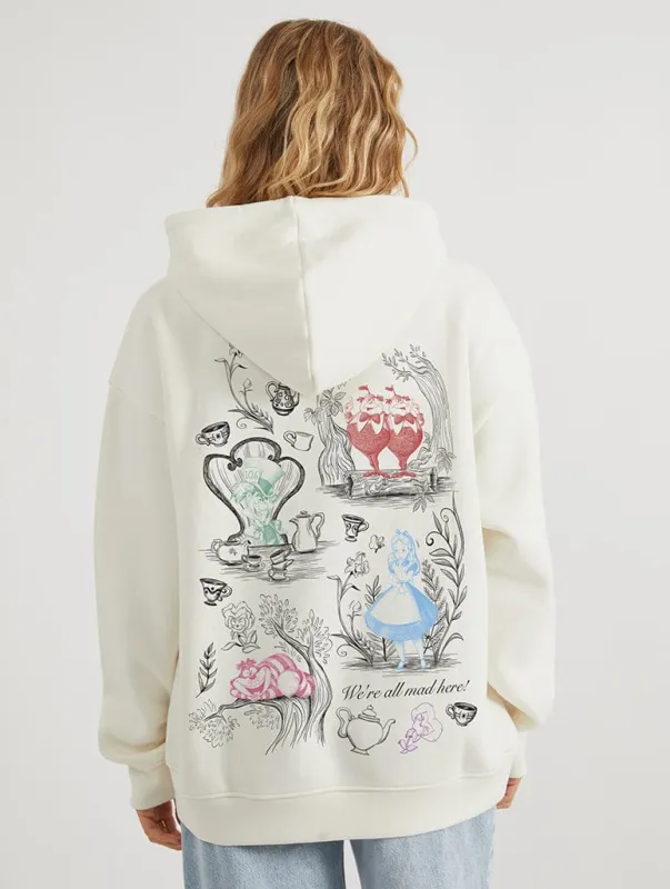 Disney Alice In Wonderland We're All Mad Here Hoodie In White made by Skinnydip London
