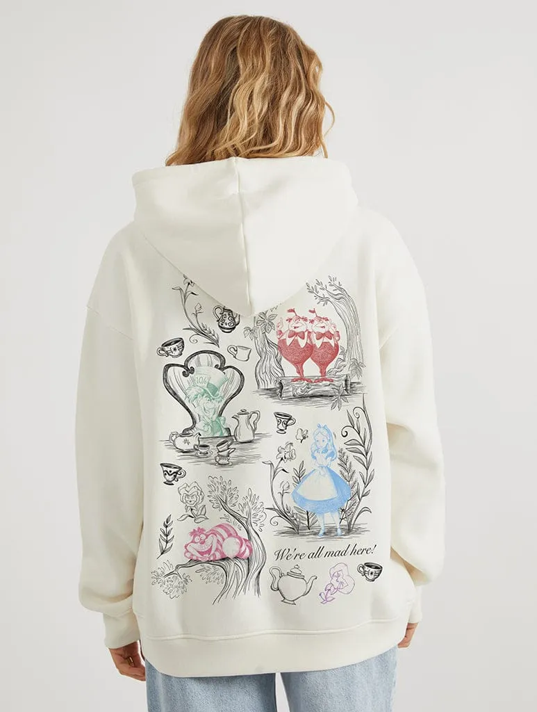 Disney Alice In Wonderland We're All Mad Here Hoodie In White sold by Skinnydip London