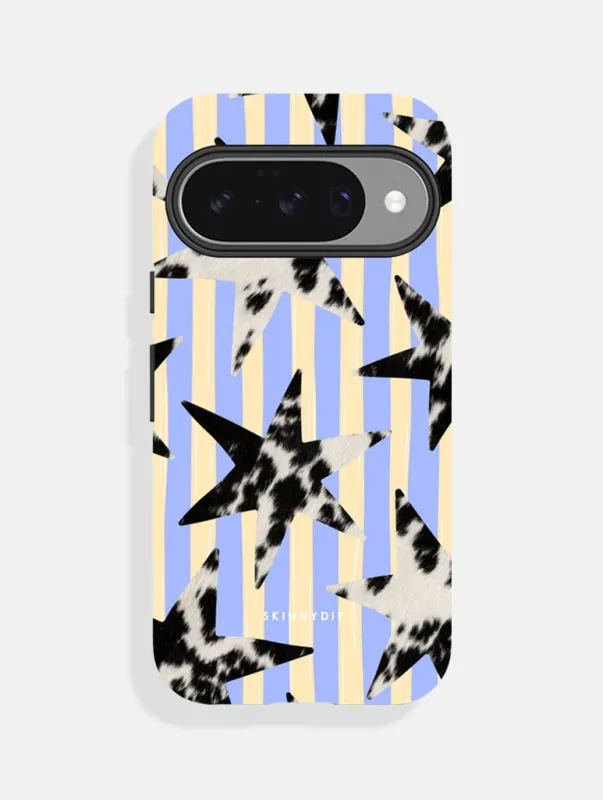 Cow Print Star Stripe Blue and Yellow Ultra Protective Google Pixel Case made by Skinnydip London