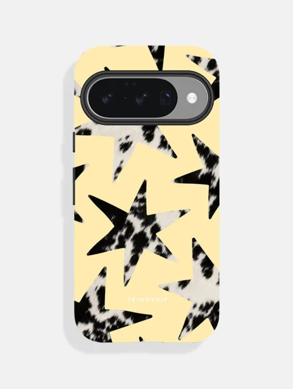 Cow Print Stars Yellow Ultra Protective Google Pixel Case made by Skinnydip London