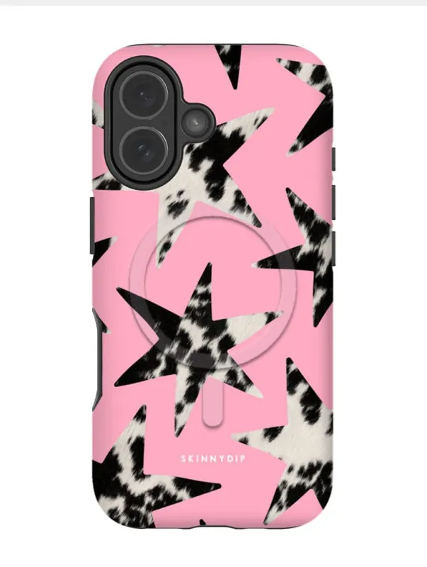 Cow Print Stars Pink Magsafe Ultra Protective iPhone Case made by Skinnydip London