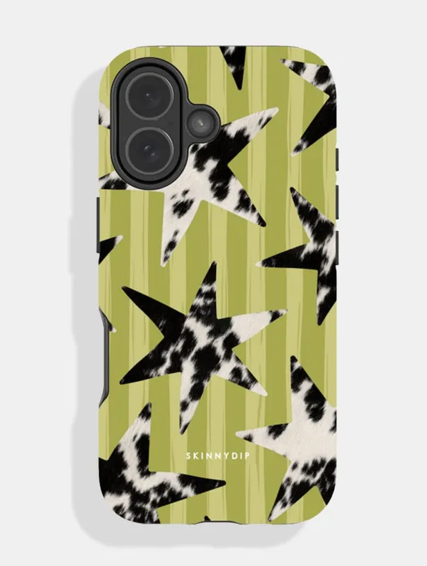 Cow Print Star Stripe Green Ultra Protective iPhone Case made by Skinnydip London