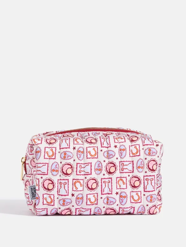Autumn Cherry Patchwork Quilted Makeup Bag made by Skinnydip London