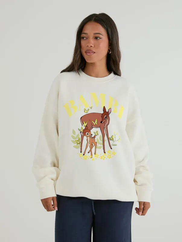 Disney Bambi Butter Yellow Sweatshirt In White made by Skinnydip London
