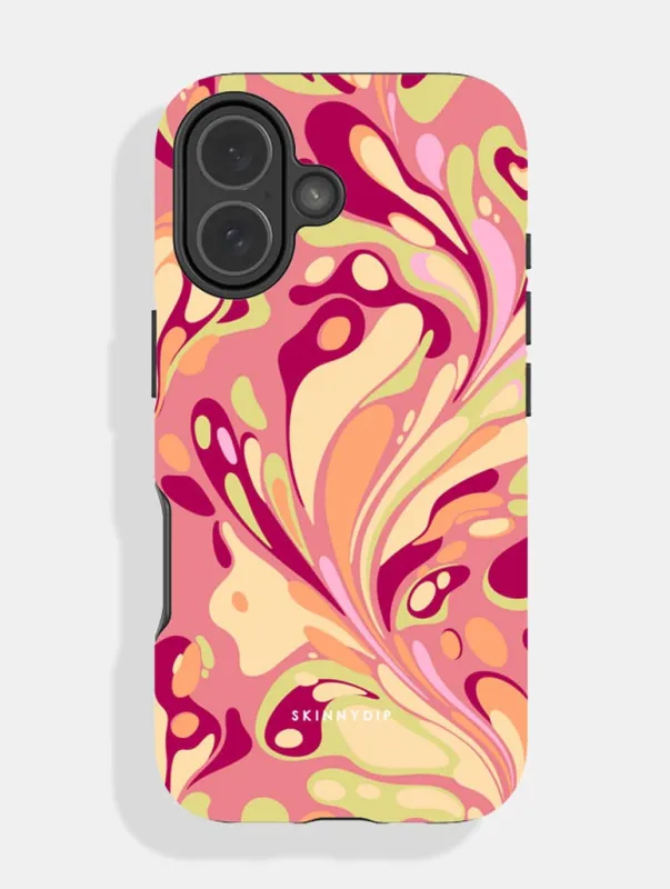 Marble Swirl Pink Yellow Green And Orange Ultra Protective iPhone Case made by Skinnydip London