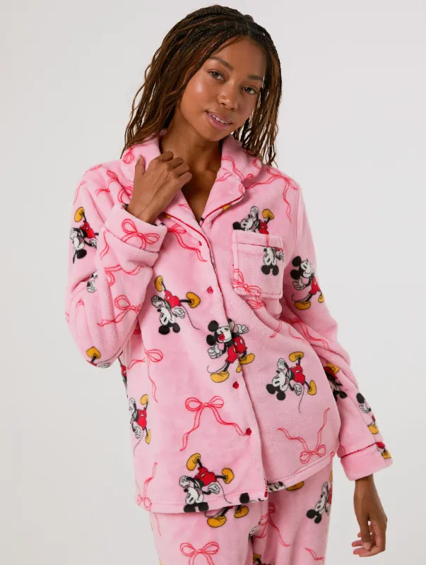 Disney Mickey Mouse Bow Fleece Pyjama Set made by Skinnydip London