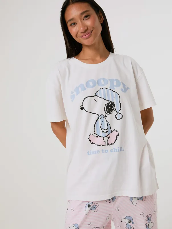 Peanuts x Skinnydip Snoopy Chill T-Shirt and Trouser Set with Eye Mask made by Skinnydip London