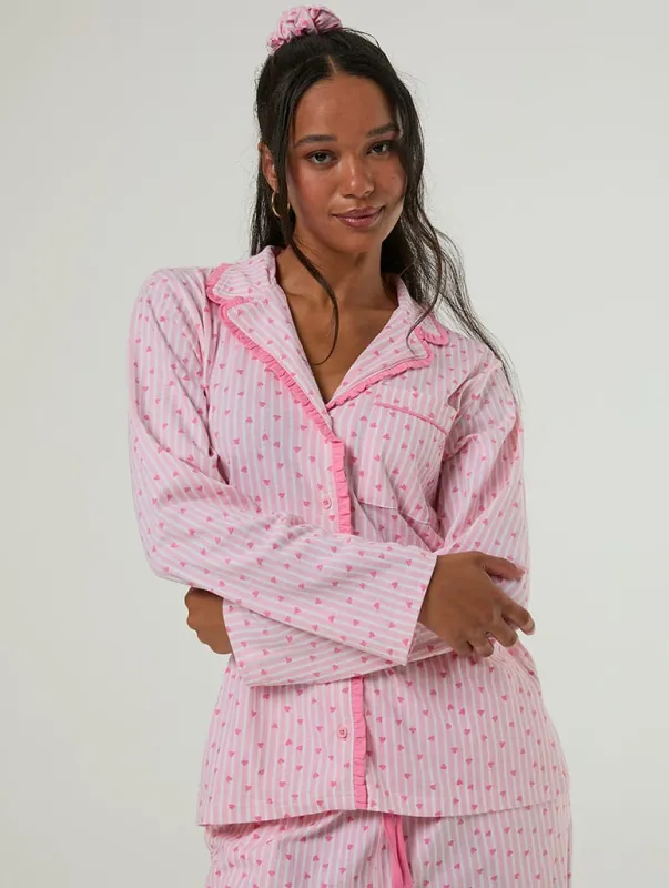 Heart Ditsy Frilly Pyjama Set with Scrunchie made by Skinnydip London