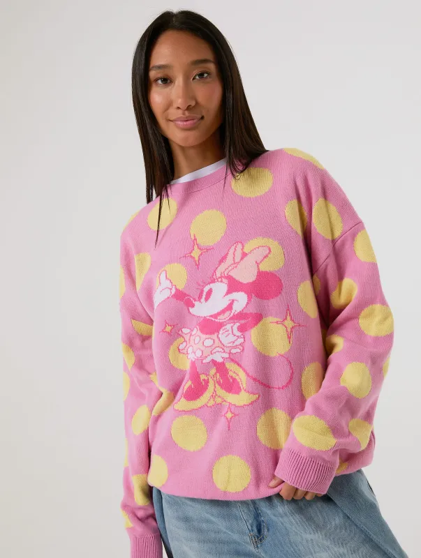 Disney Minnie Mouse Pink Polka Dot Knitted Jumper made by Skinnydip London