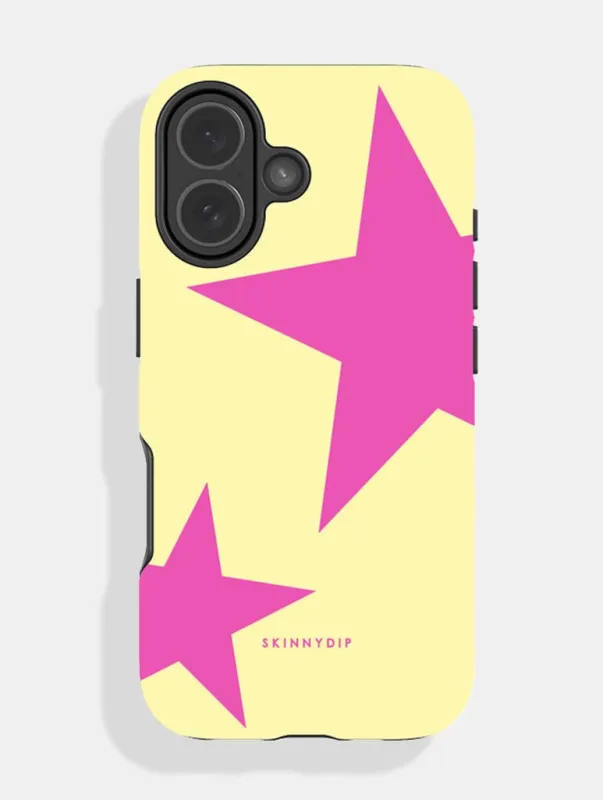 Two Stars Yellow & Dark Pink White Ultra Protective iPhone Case made by Skinnydip London