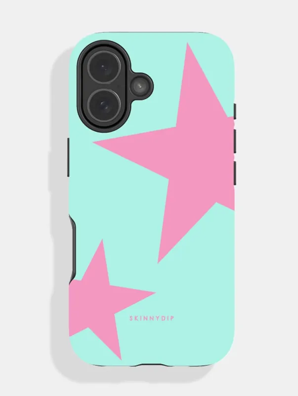 Two Stars Turquoise & Pink Ultra Protective iPhone Case made by Skinnydip London