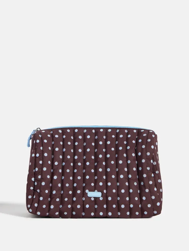 Polka Dot Extra Large Quilted Pouch in Brown and Blue made by Skinnydip London