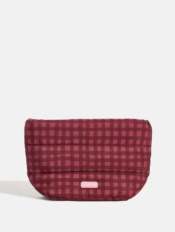 Gingham Pillow Pouch Makeup Bag in Burgundy made by Skinnydip London